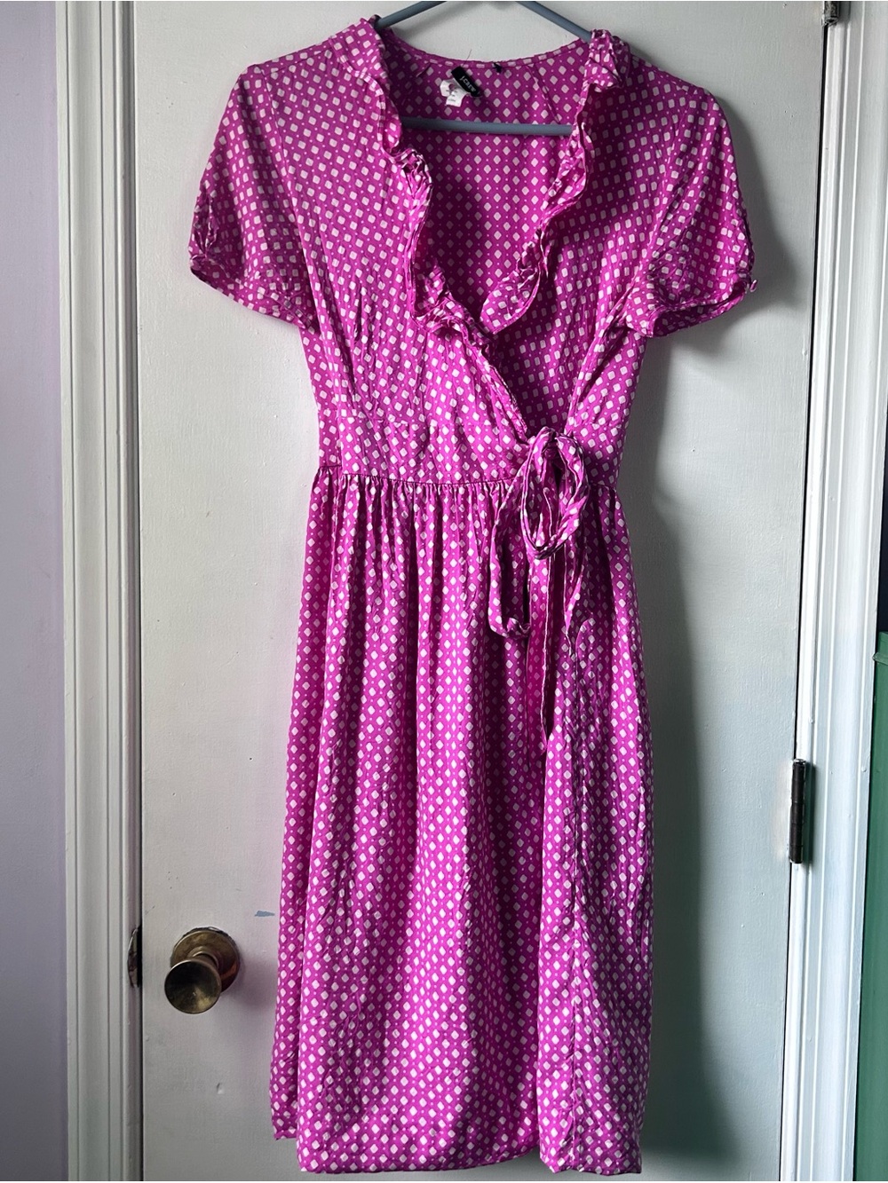 Vintage J.Crew Pink Polka Dot 100% Silk Wrap Dress Size 4